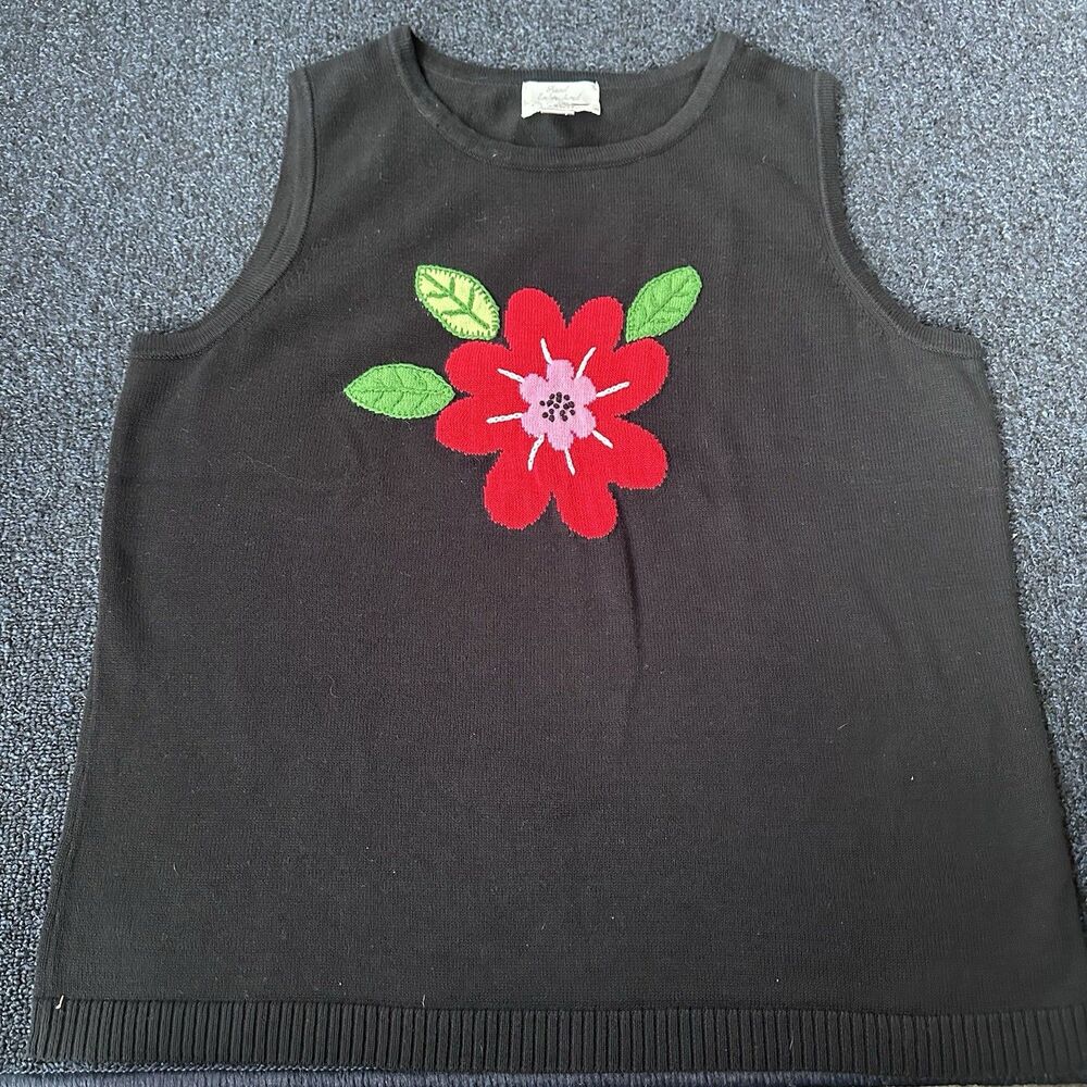 Christopher & Banks Black Floral Embroidered Sweater Vest Women’s Large